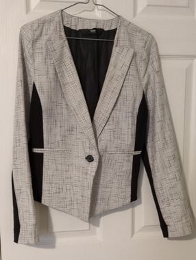 Textured Black & White Single-Button Blazer by Moschino